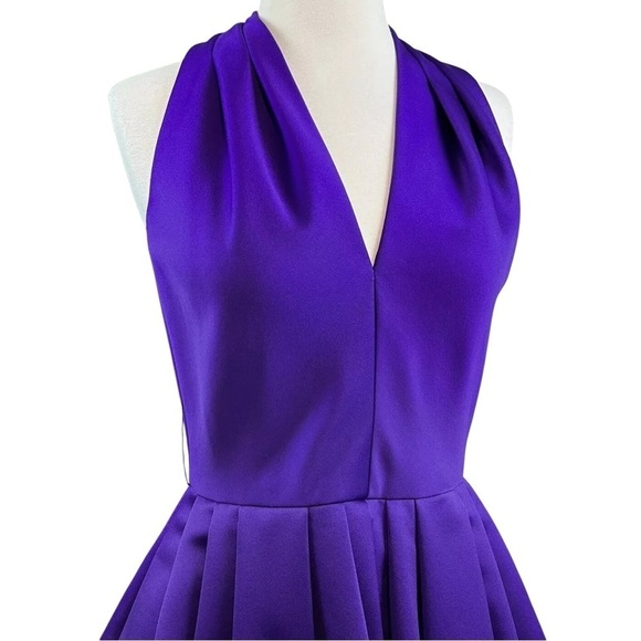 Vtg AJ Bari Halter Pleated Tulle Keyhole Back Cocktail Dress Purple Size 6 - Picture 3 of 8